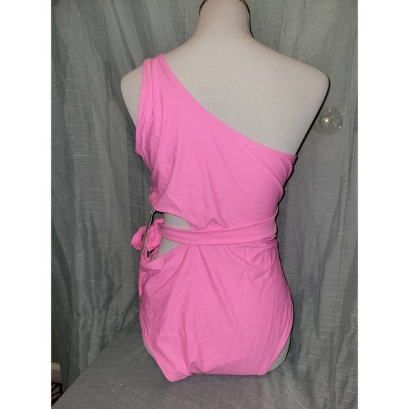 One Piece Swimsuit large pink, one shoulder, ties - Picture 3 of 3